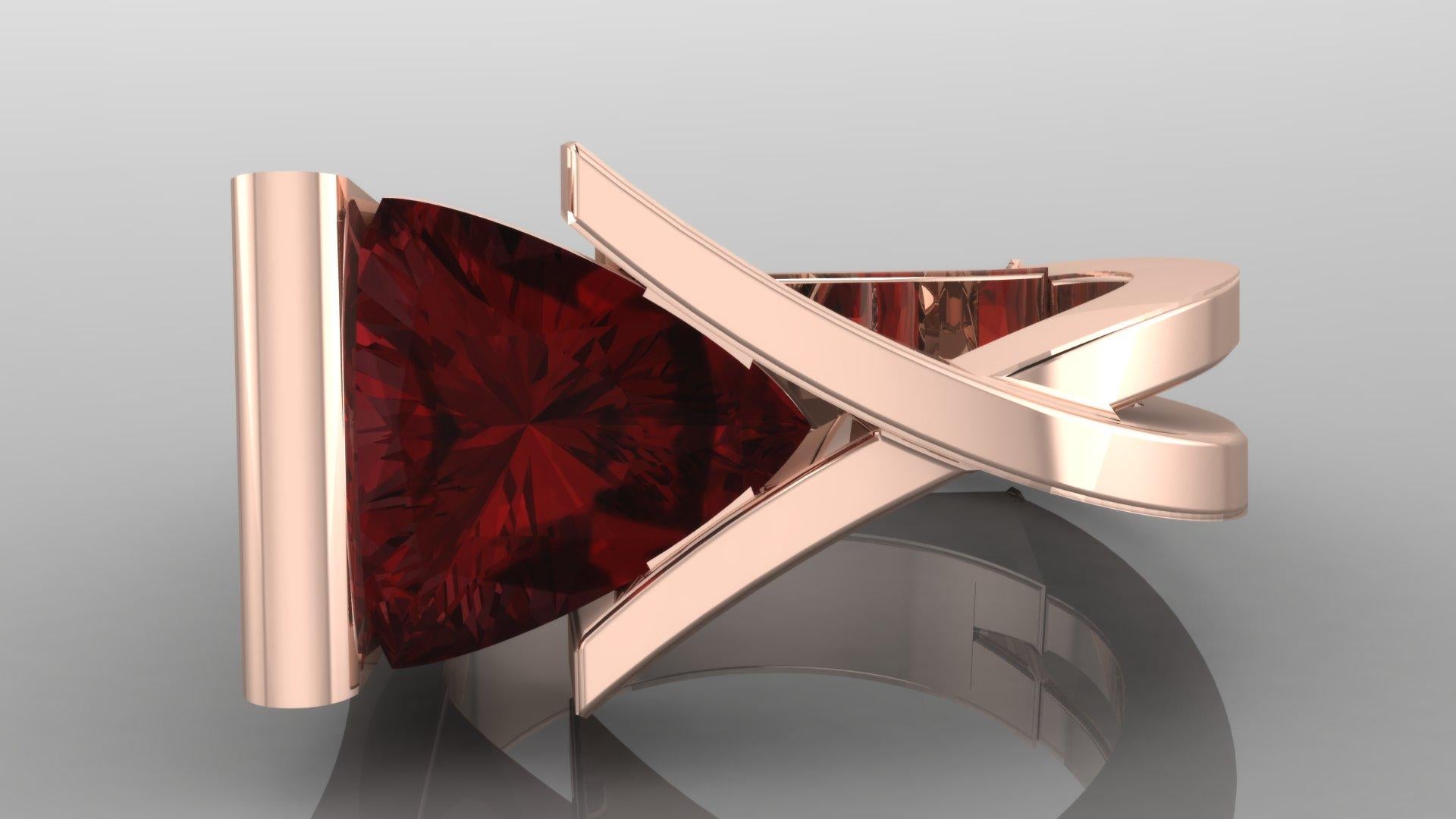 Contemporary 18 Karat Gold Ring with a 4.00 Carat Rubellite Tourmaline and .10 Carat Diamond For Sale