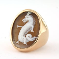 Anello in oro rosa 18k con cammeo a forma di drago - 18,0 grammi