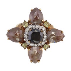 18K Rose Gold Ring with Black Diamond Center and Mixed Fancy Pear-Cut Diamonds