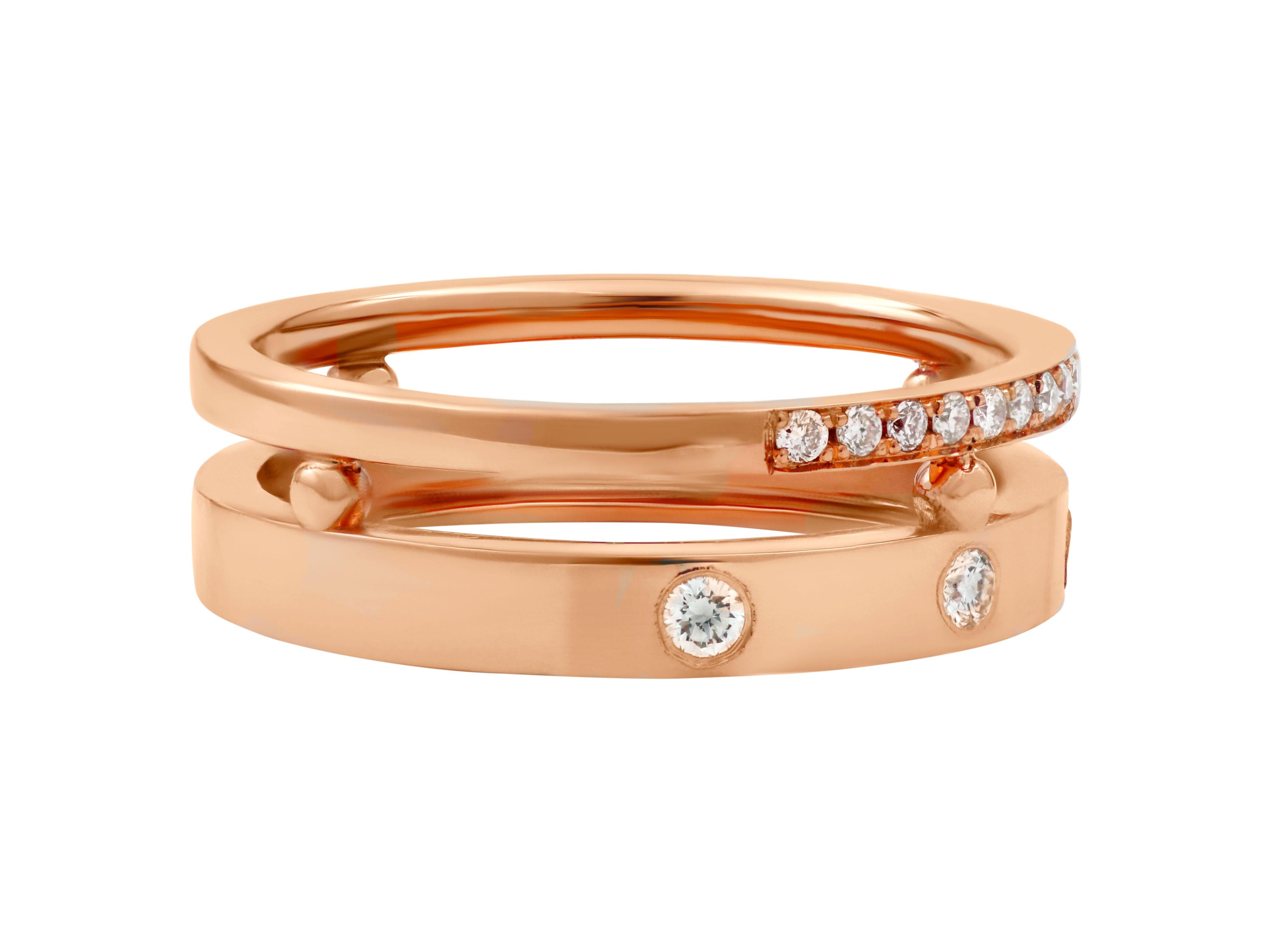 Exquisite 18k rose gold double band ring with 0.40 carats brilliant cut diamonds.

Band width: 0.236”, 0.6cm