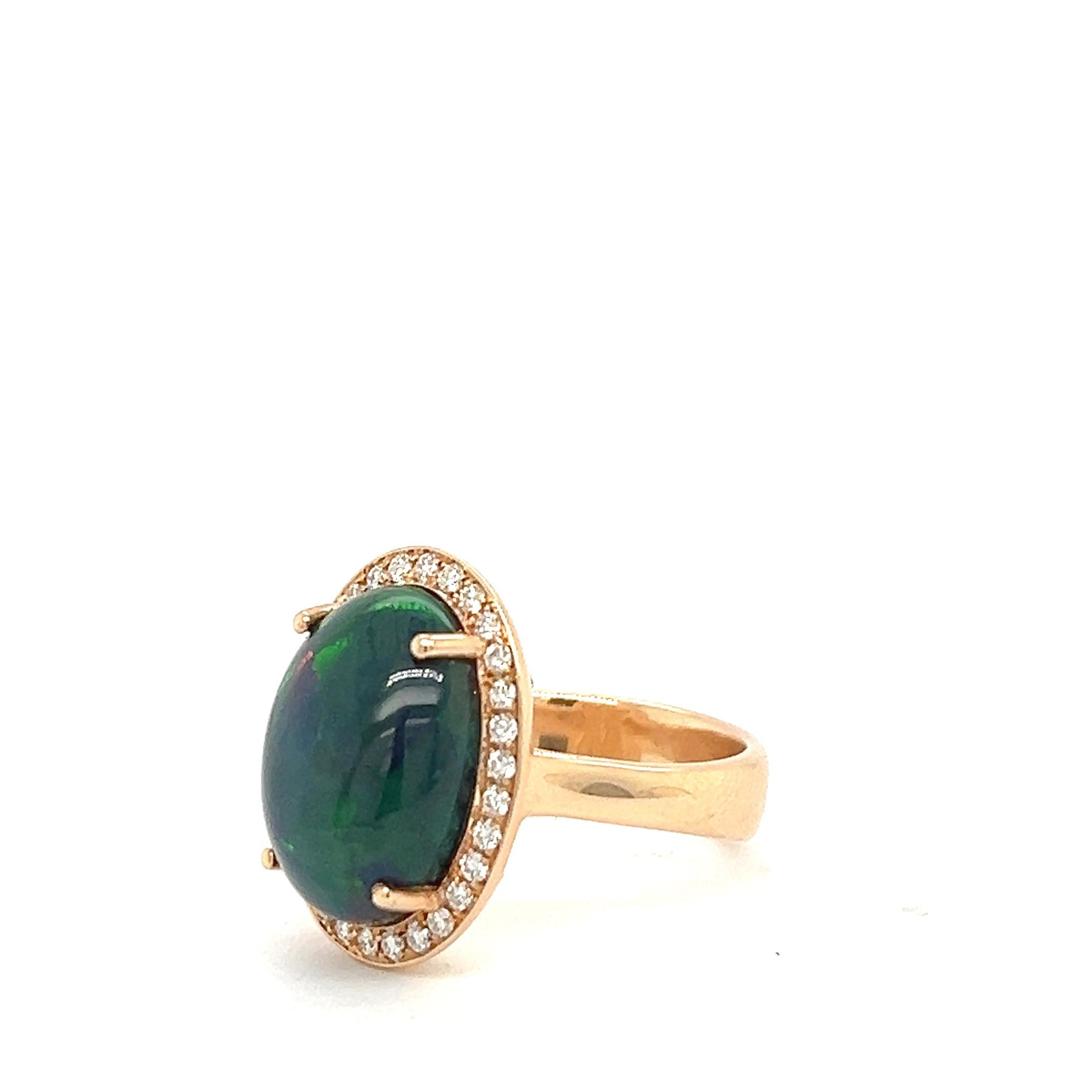 Women's 18K Rose Gold Ring with Cabochon Opal and Diamonds For Sale
