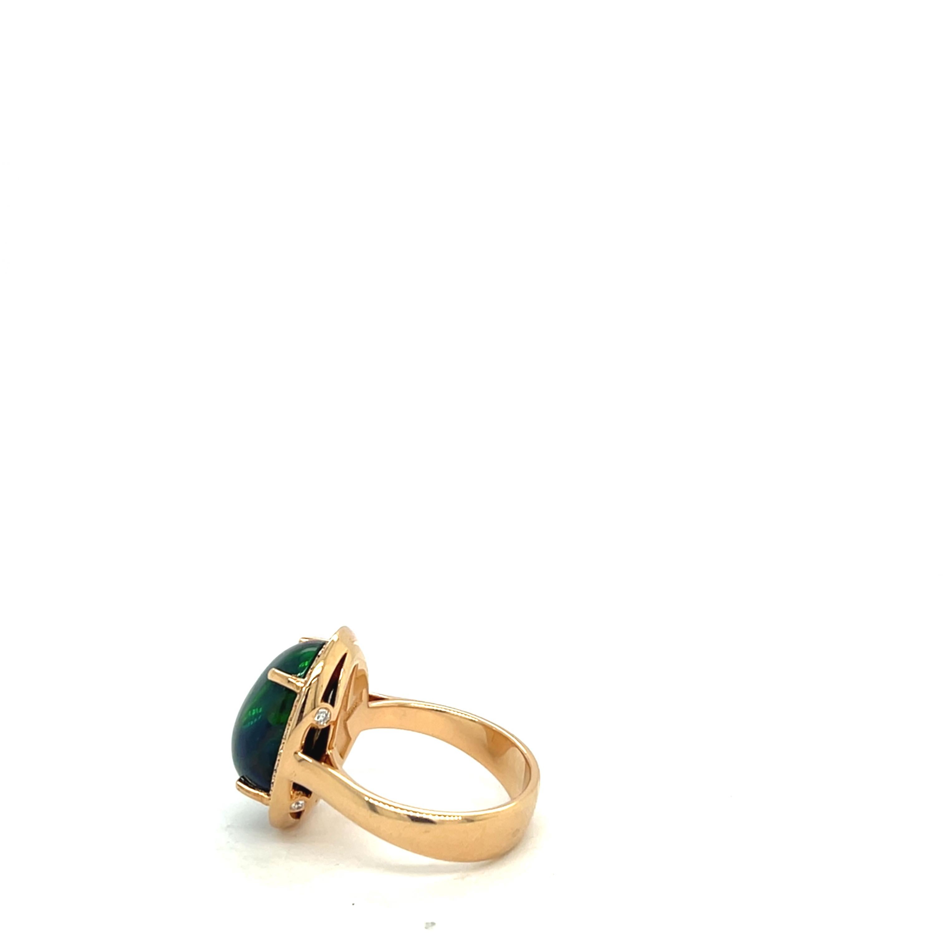 18K Rose Gold Ring with Cabochon Opal and Diamonds For Sale 3