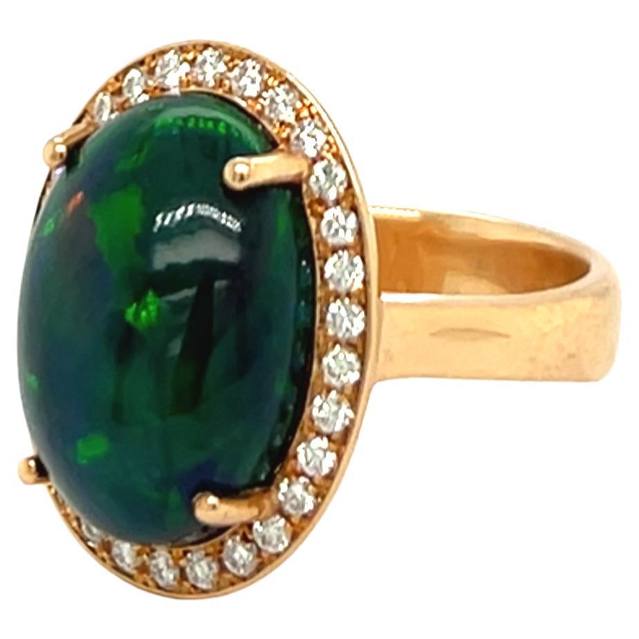18K Rose Gold Ring with Cabochon Opal and Diamonds