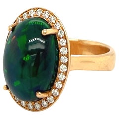 18K Rose Gold Ring with Cabochon Opal and Diamonds