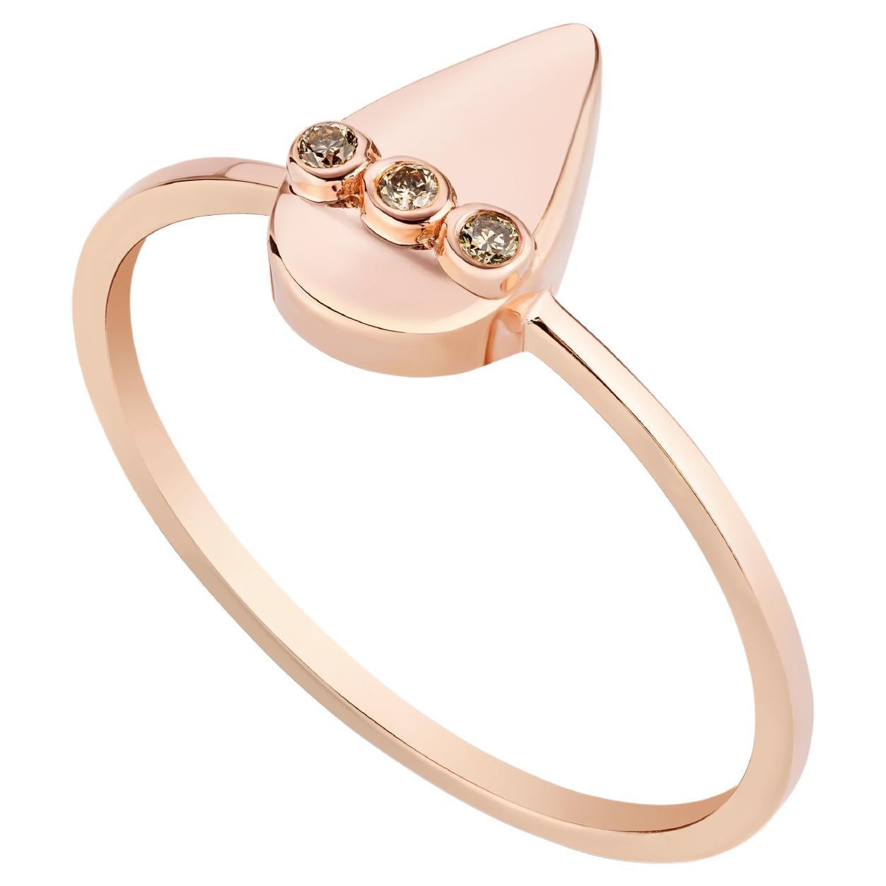 18k rose gold ring with champagne hued diamond drop US size 7 For Sale