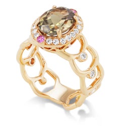 18K Rose Gold Ring with Csarite, Pink Sapphires, and Diamonds by Erica Courtney