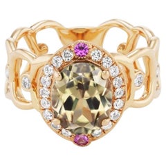 18K Rose Gold Ring with Csarite, Pink Sapphires, and Diamonds by Erica Courtney
