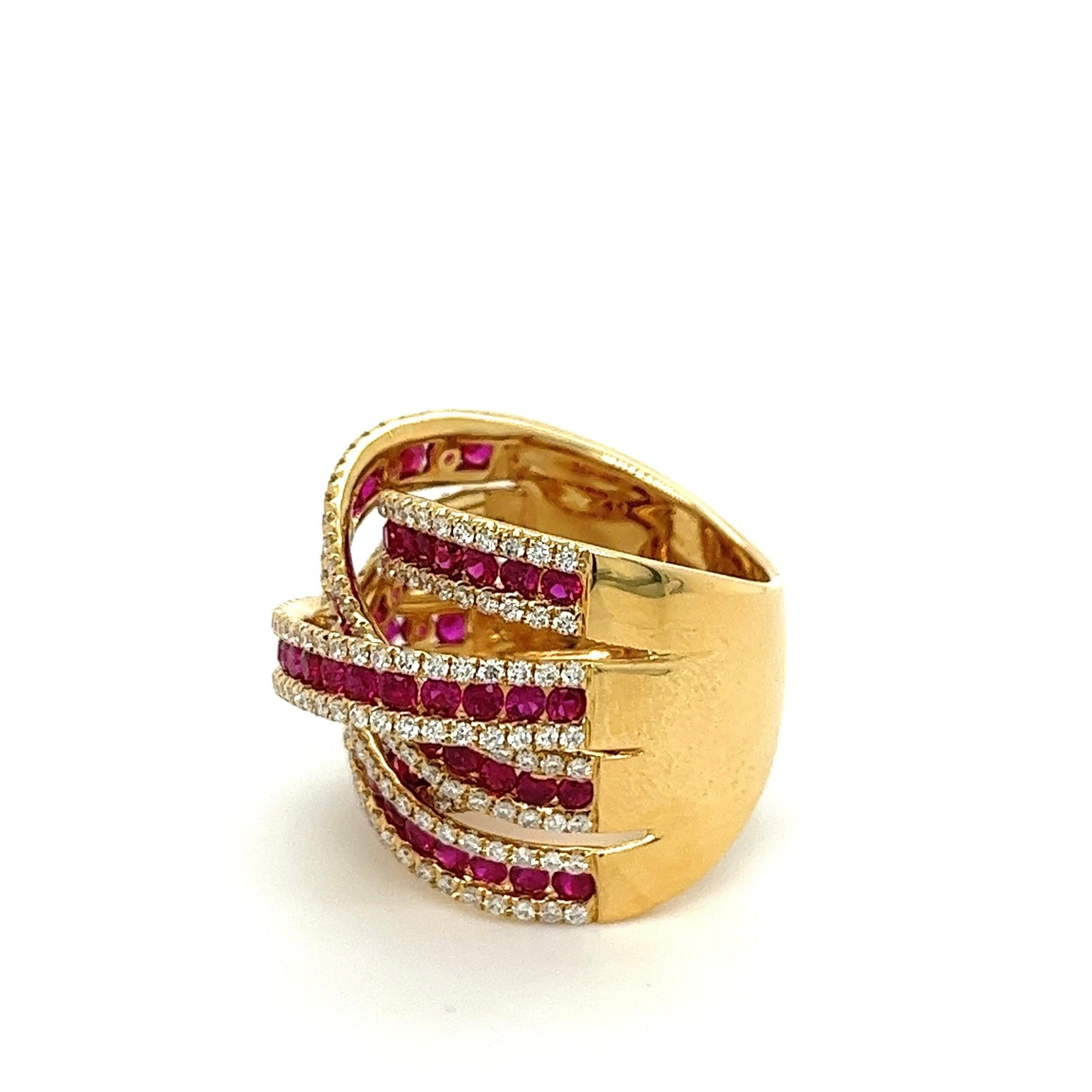 Modern 18K Rose Gold Ring with Diamonds and Rubies For Sale
