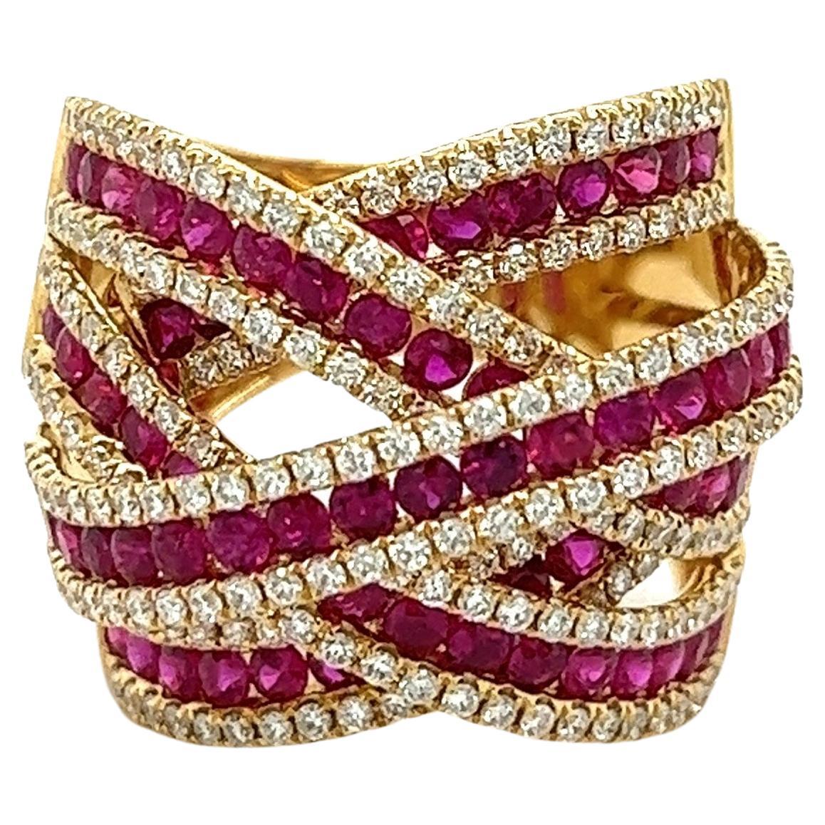 18K Rose Gold Ring with Diamonds and Rubies For Sale