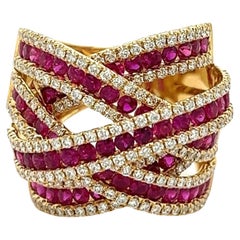 18K Rose Gold Ring with Diamonds and Rubies