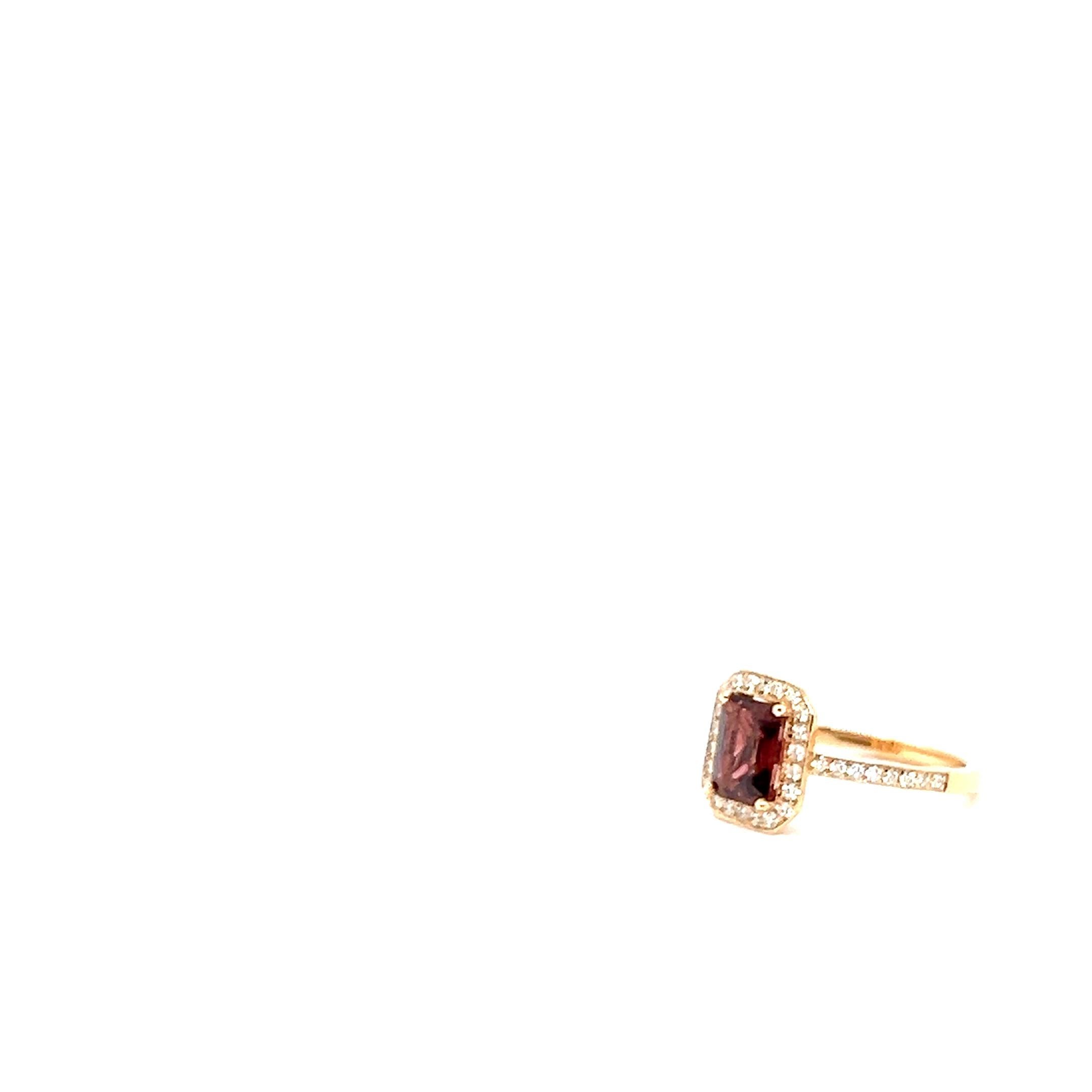 18K Rose Gold Ring with Emerald Cut Tourmaline and Diamond Paving For Sale 2