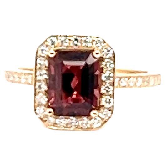 18K Rose Gold Ring with Emerald Cut Tourmaline and Diamond Paving