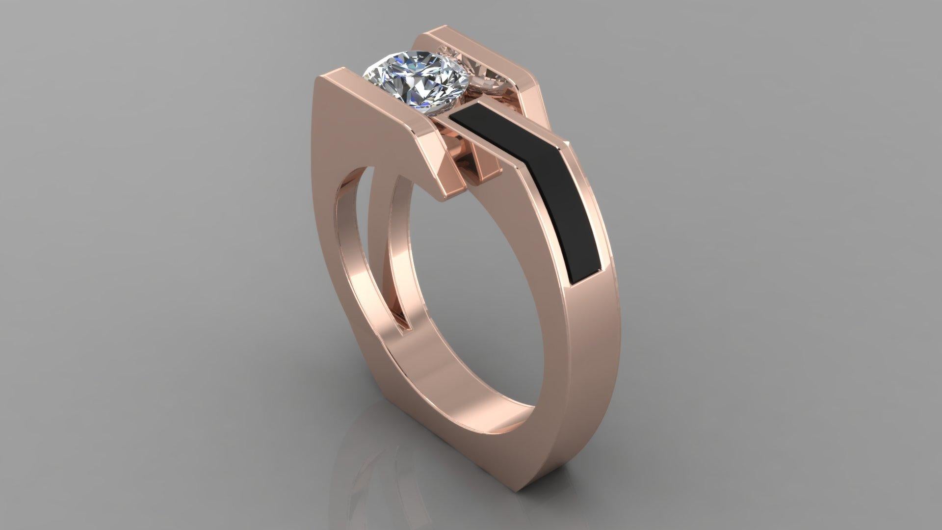 18k Rose gold ring with inlaid black jade and .50 carat  G color VVS1 clarity brilliant cut Diamond. 
