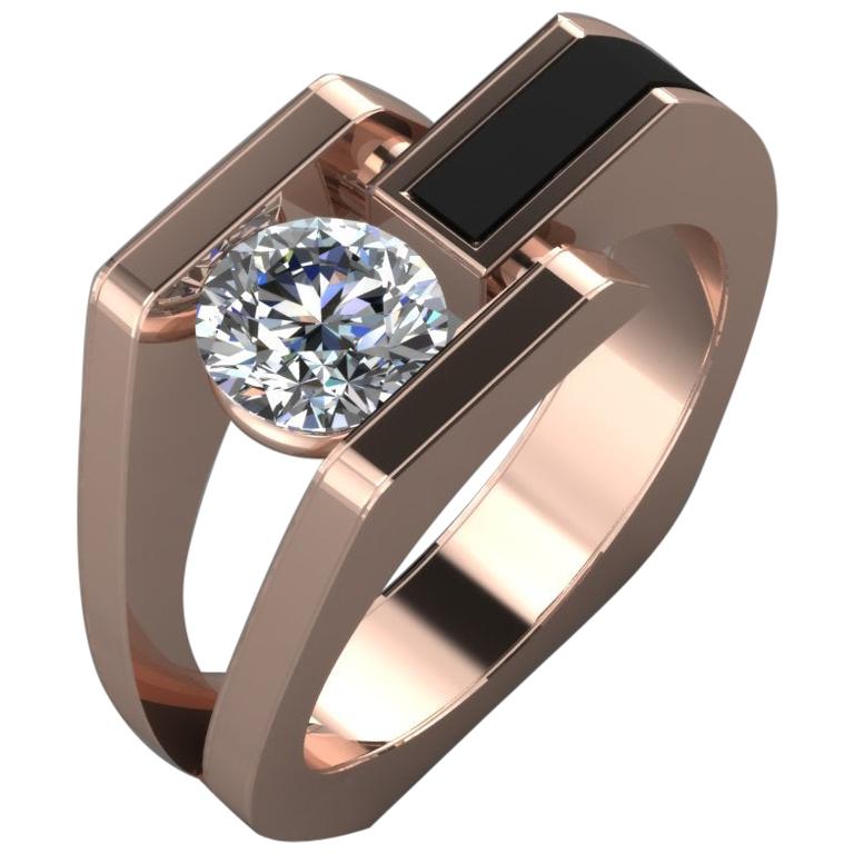 18 Karat Rose Gold Ring with Inlaid Black Jade and .50 Carat in Diamonds For Sale