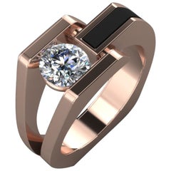 18 Karat Rose Gold Ring with Inlaid Black Jade and .50 Carat in Diamonds