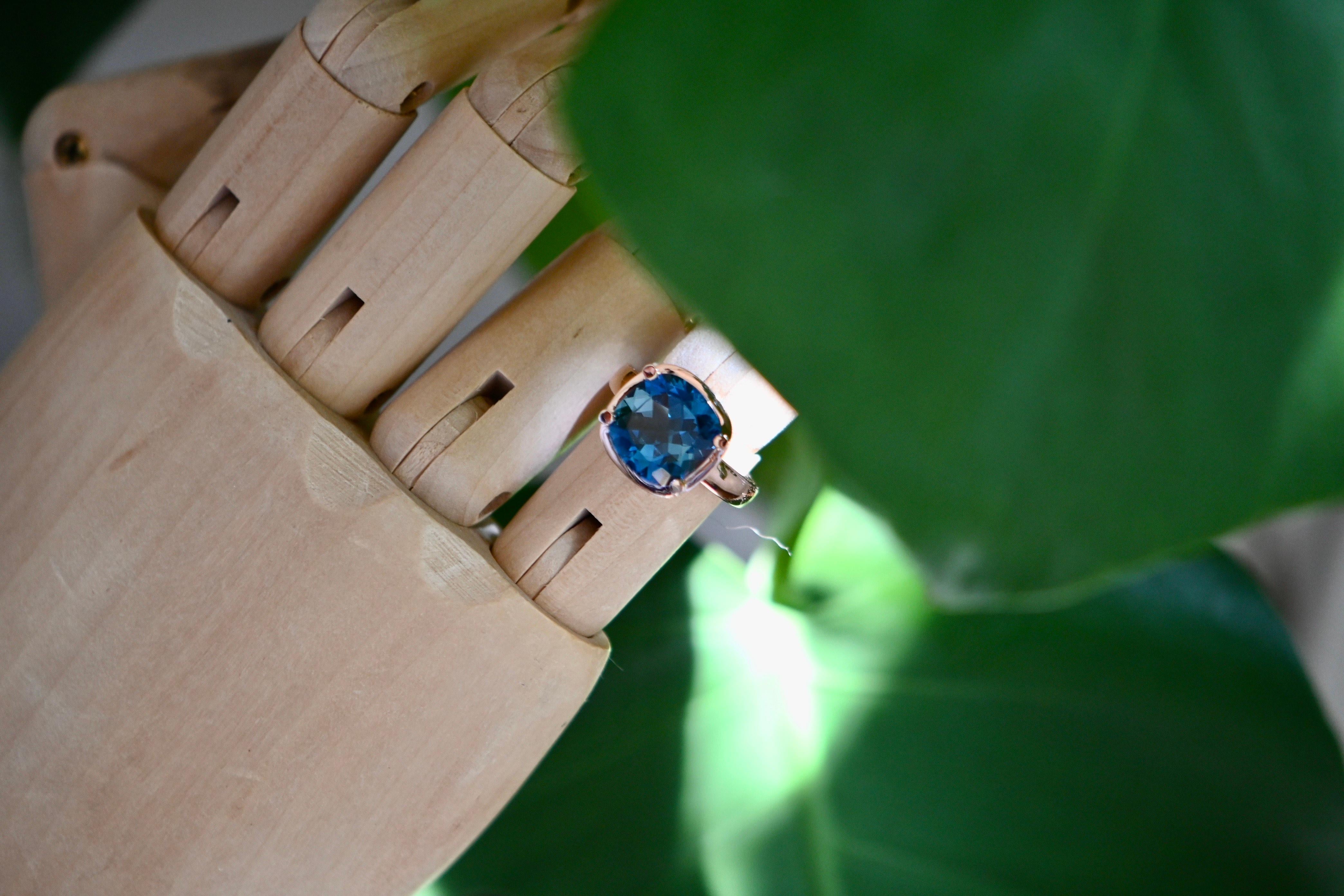 Women's 18K Rose Gold Ring with London Blue Topaz For Sale