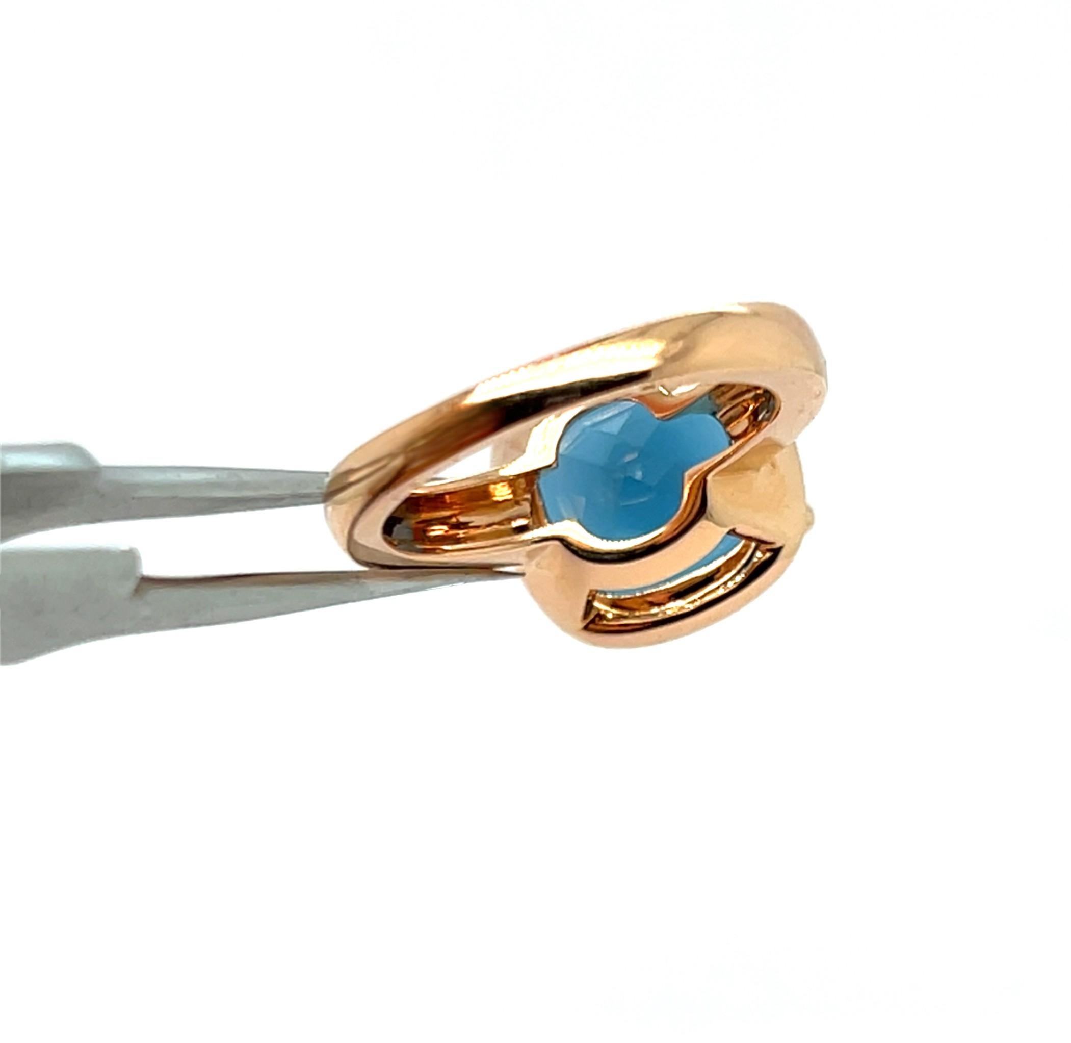 Anillo de oro rosa de 18 quilates con topacio azul de Londres en venta 2