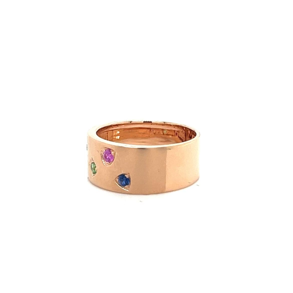 18K Rose Gold Ring with Multi-Color Gemstones and Diamonds
1 Blue Sapphire - 0.04 CT
1 Diamond - 0.03 CT
1 Green Garnet - 0.04 CT
1 Pink Sapphire - 0.05 CT
1 Ruby - 0.03 CT
18 K Rose Gold - 4.11 GM
SIZE - US 6