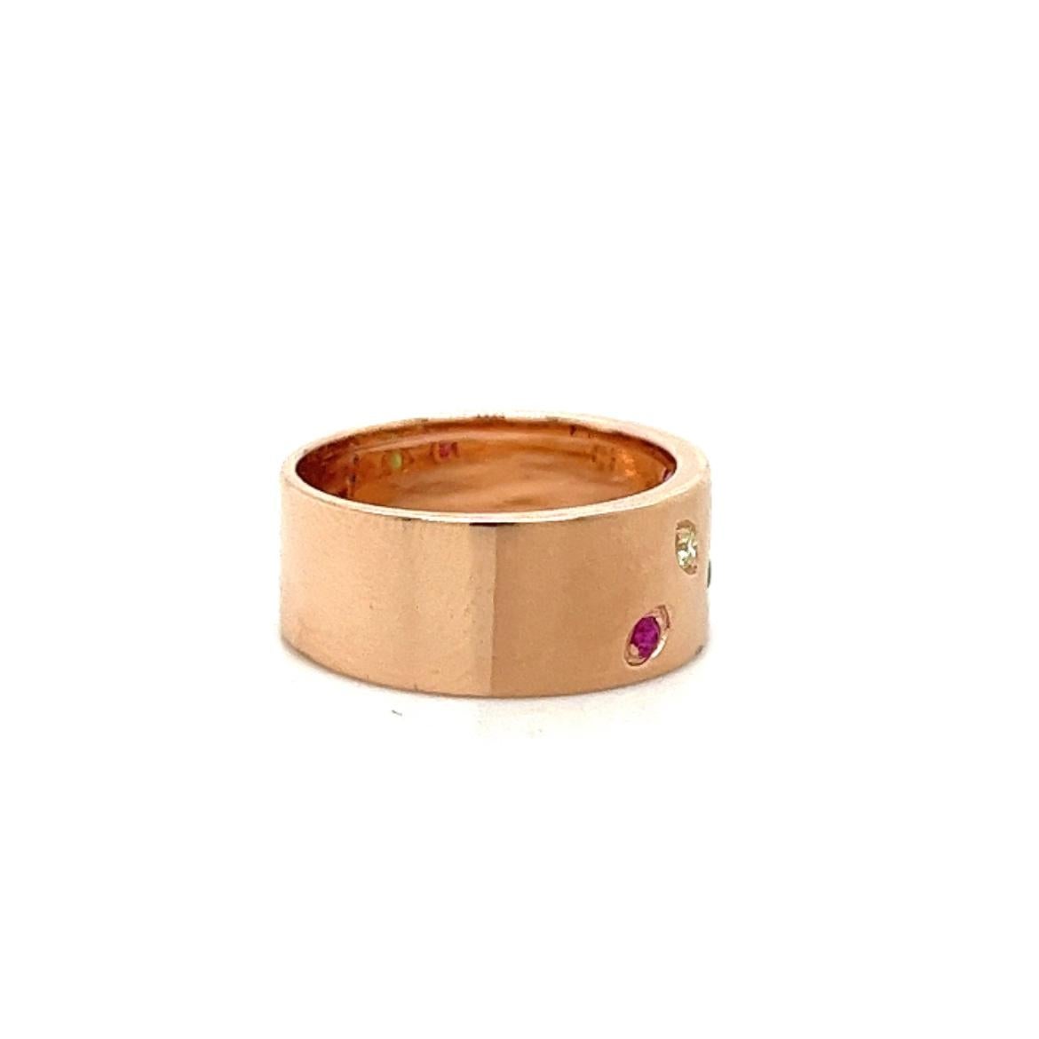 Modern 18K Rose Gold Ring with Multi-Color Gemstones and Diamonds For Sale