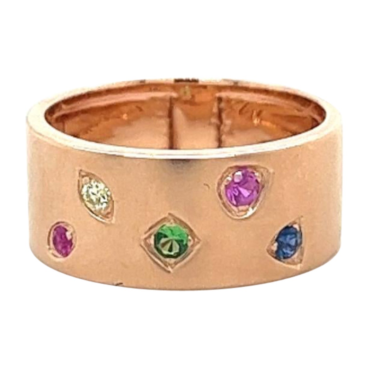 Bague en or rose 18 carats avec pierres précieuses multicolores et diamants