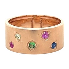 Anillo de oro rosa de 18 quilates con piedras preciosas multicolor y diamantes