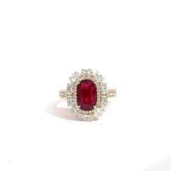 18k Rose Gold Ring with No-Heat Ruby and Diamond Halo