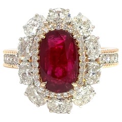 18k Rose Gold Ring with No-Heat Ruby and Diamond Halo