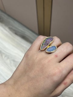18k Rose Gold Ring with Opal Stone and Round Cut Diamonds