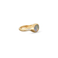 18k Rose Gold Ring with Opal Stone and Round Cut Diamonds