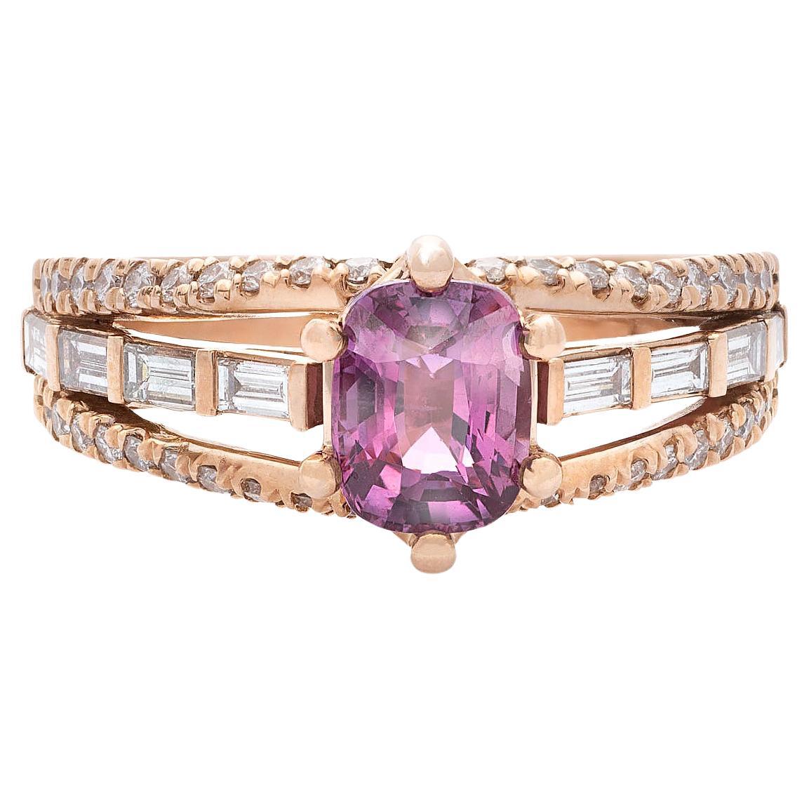 Anello in oro rosa 18k con zaffiro rosa - 1,54 carati e diamanti - 0,75 carati