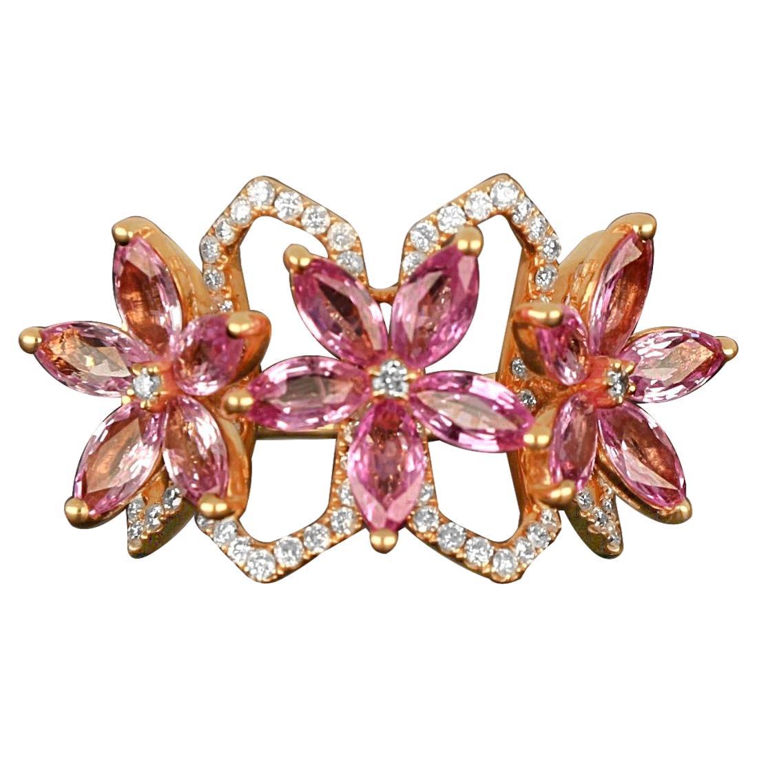 18K Rose Gold Ring with Pink Sapphires and Diamonds For Sale
