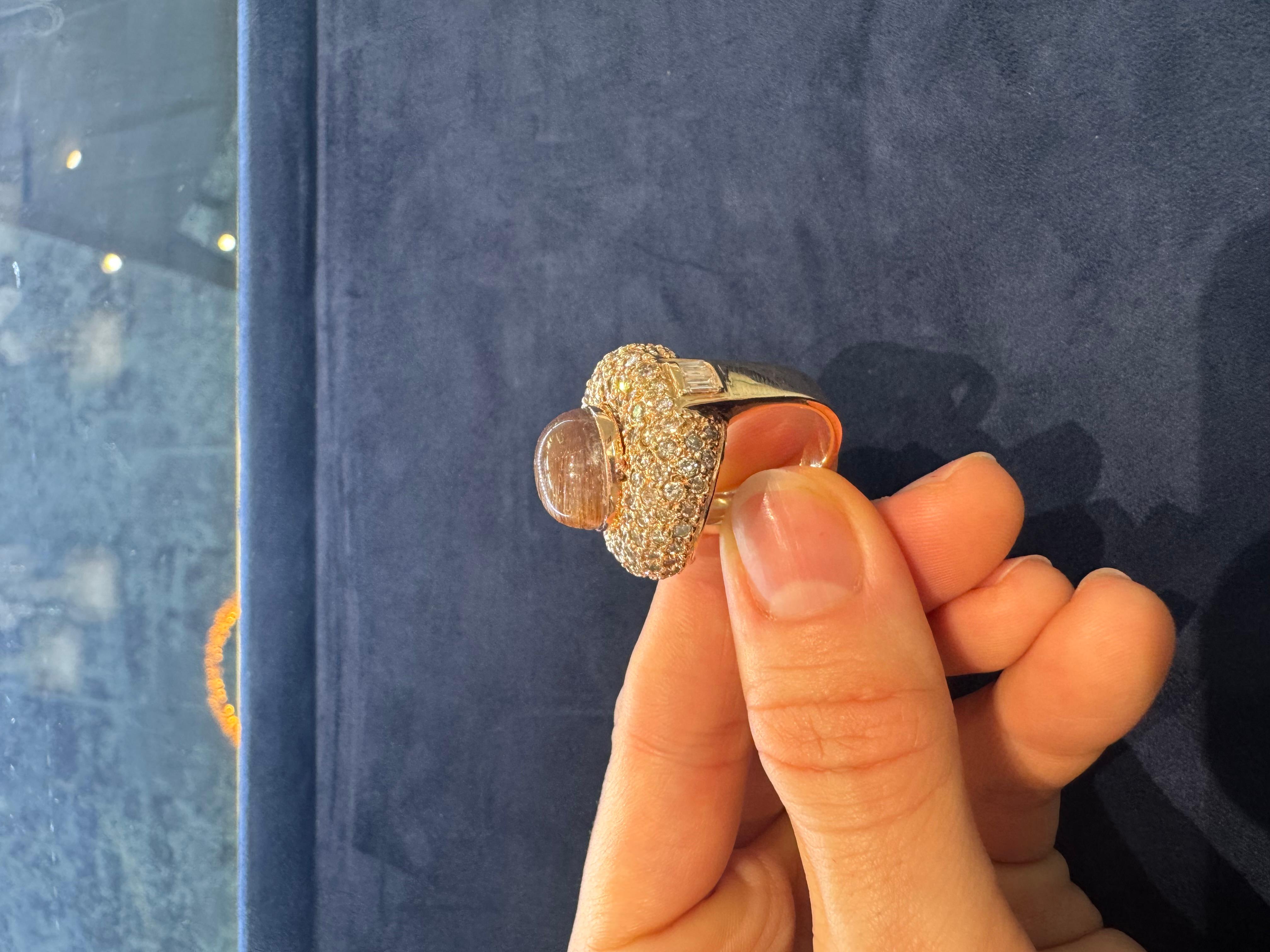 Artigiano 18K Rose Gold Ring with Rutilated Quartz and Diamonds in vendita