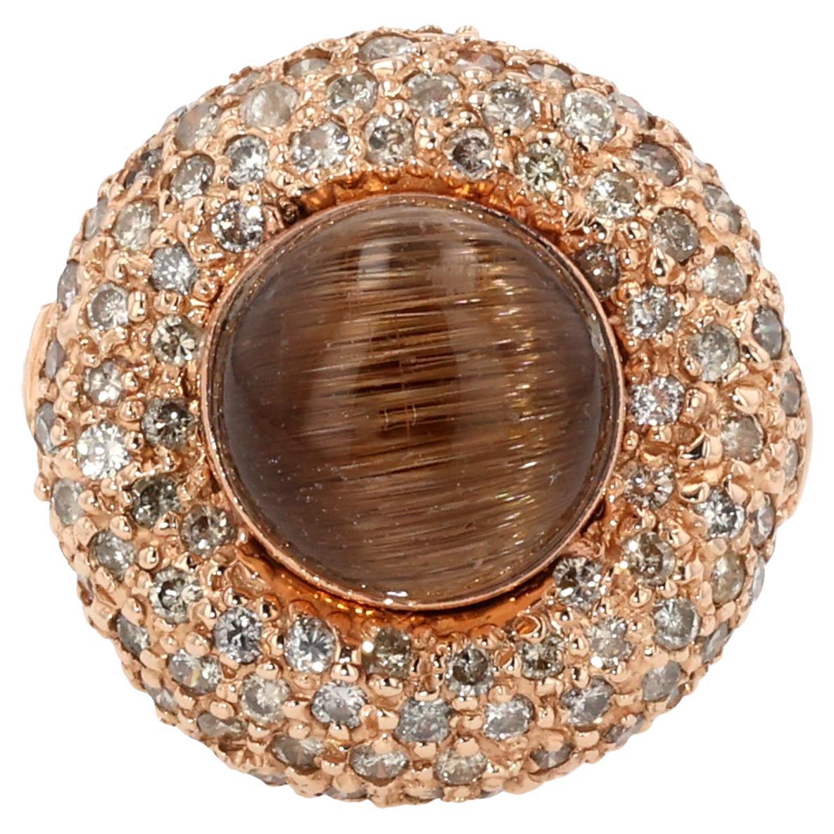 18K Rose Gold Ring with Rutilated Quartz and Diamonds