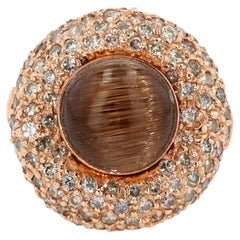 18K Rose Gold Ring with Rutilated Quartz and Diamonds