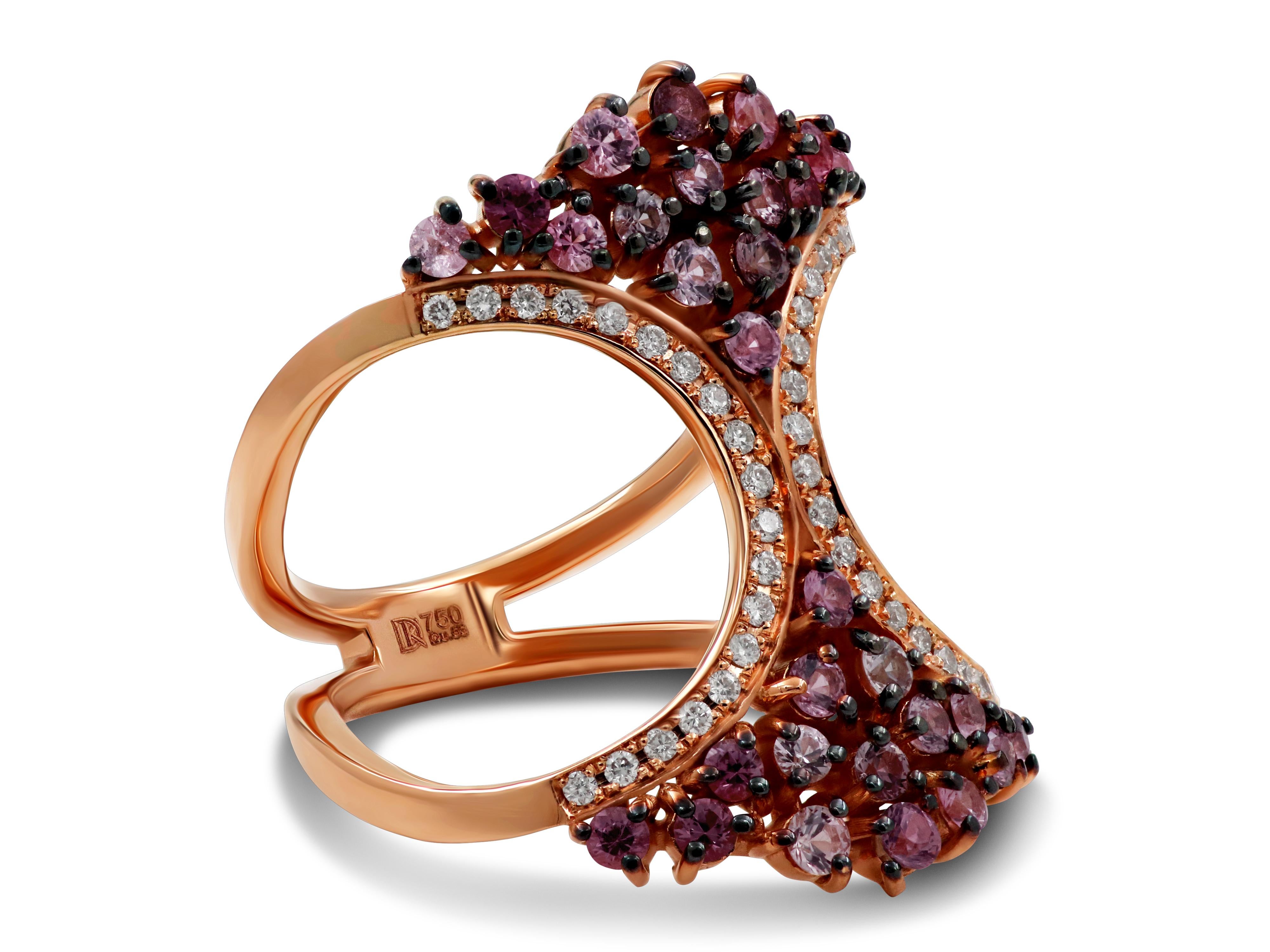 Romantic 18k Rose Gold Ring with Spinel and Diamonds For Sale