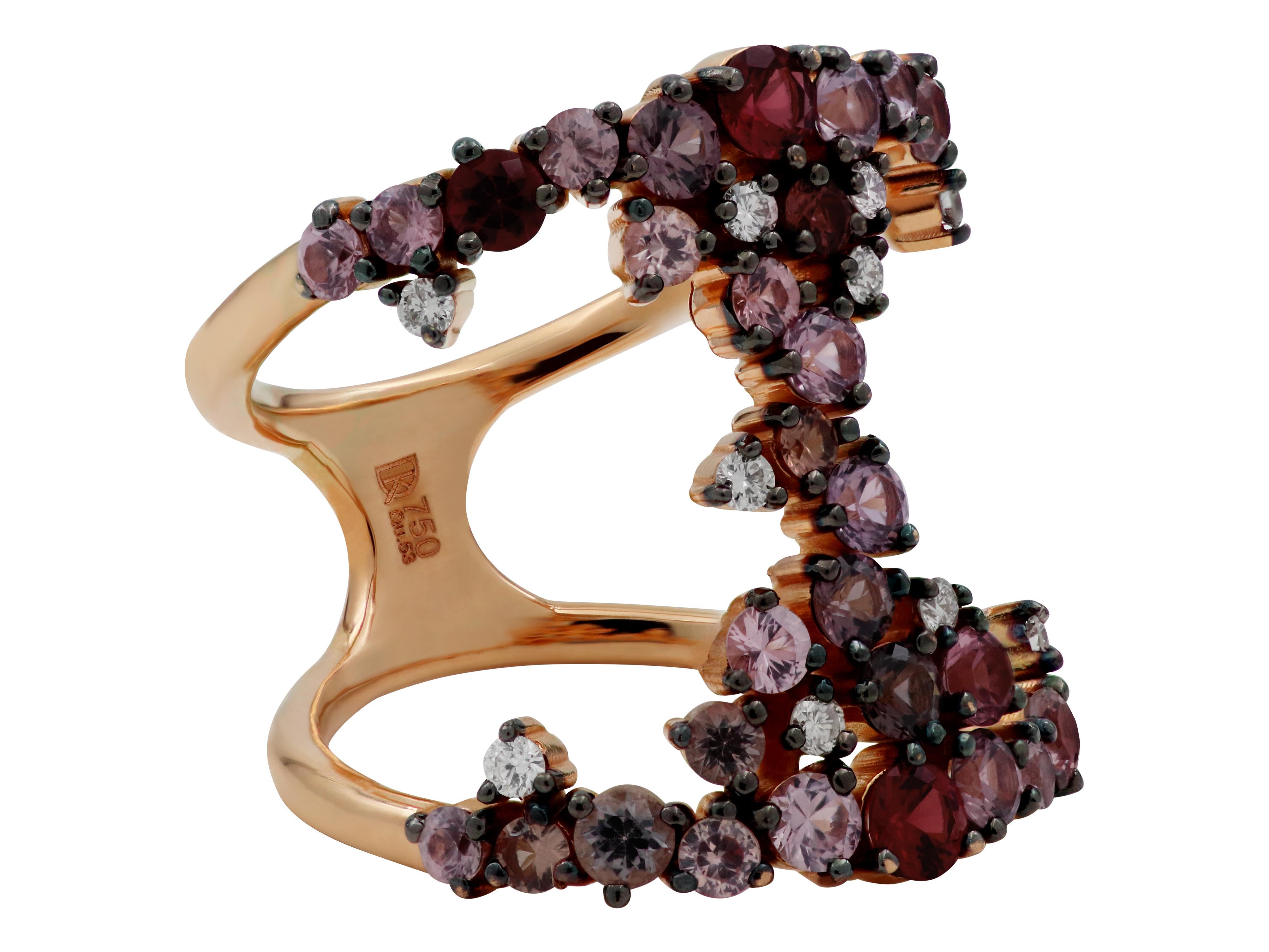 18 Karat Roségold Ring mit Spinell und Diamanten (Romantik) im Angebot