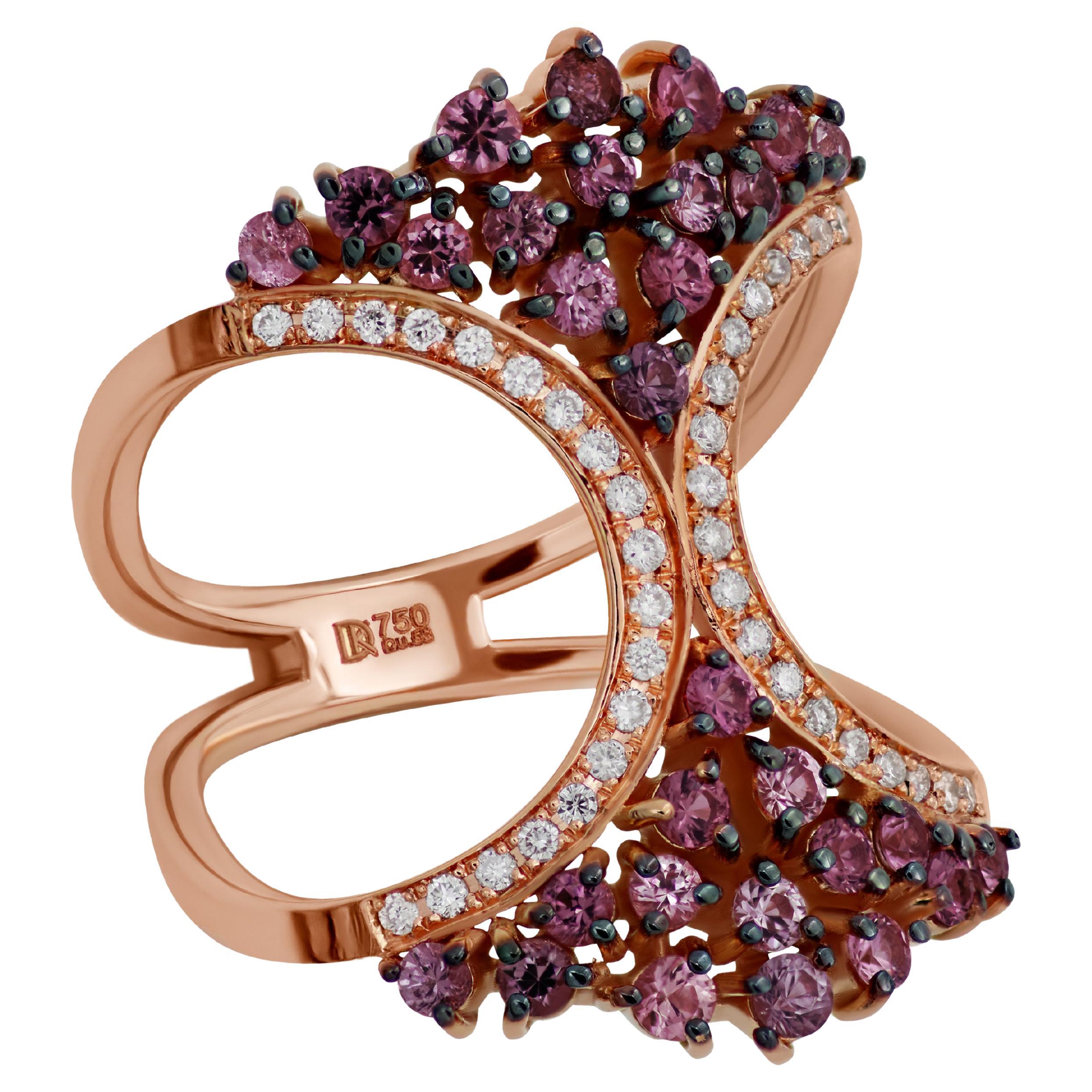 18k Rose Gold Ring with Spinel and Diamonds For Sale