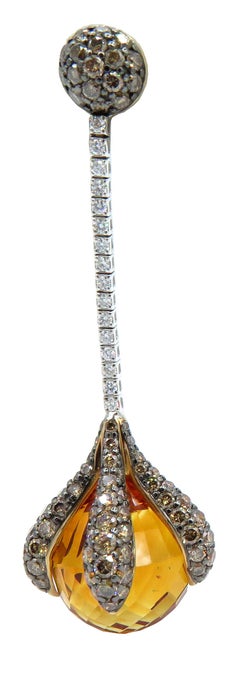 18 Karat Rose Gold Rodney Rayner Citrine and Diamond Dangle Earrings