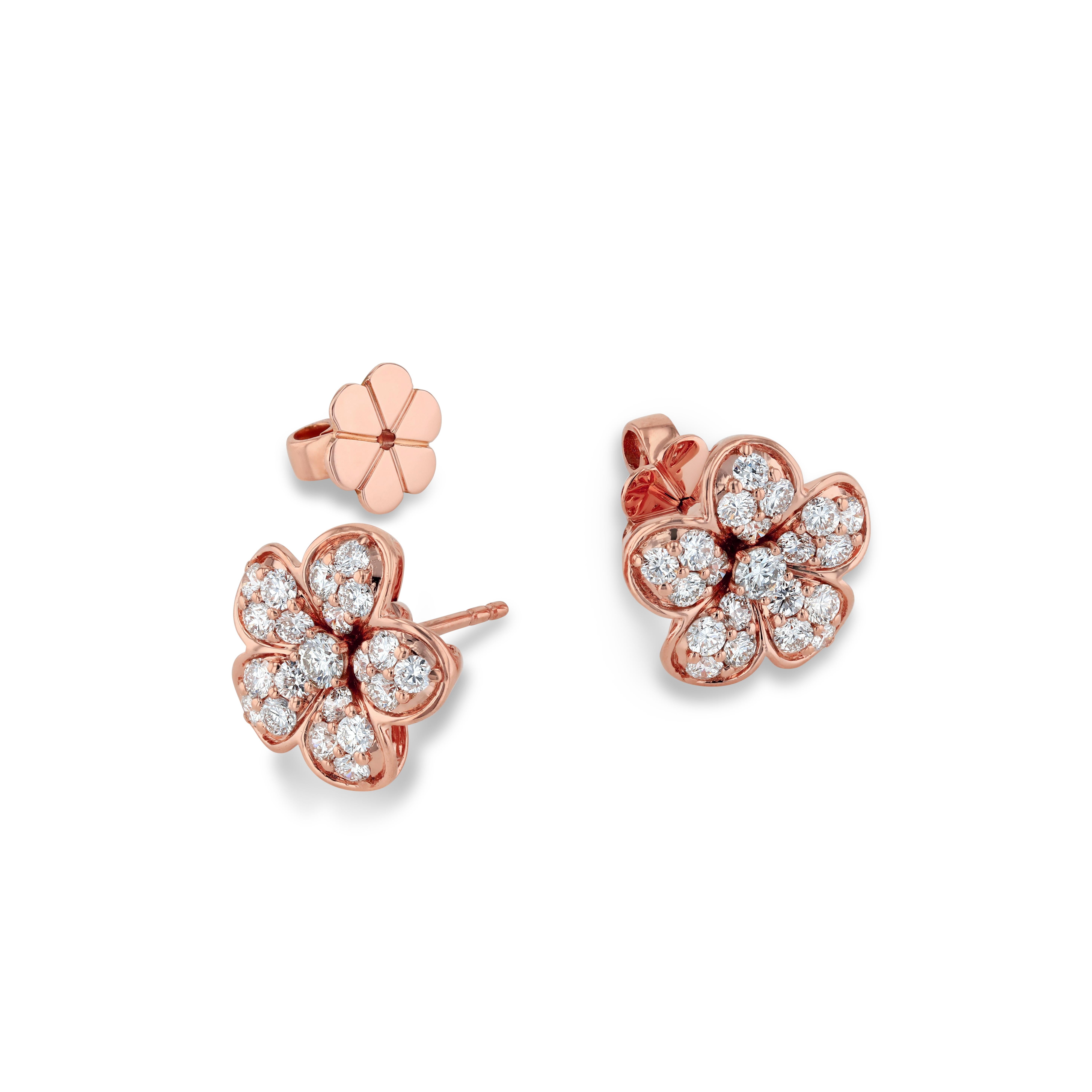 Round Cut TOKTAM 18k Rose Gold Romantic Rose Diamond Big Stud Earrings For Sale
