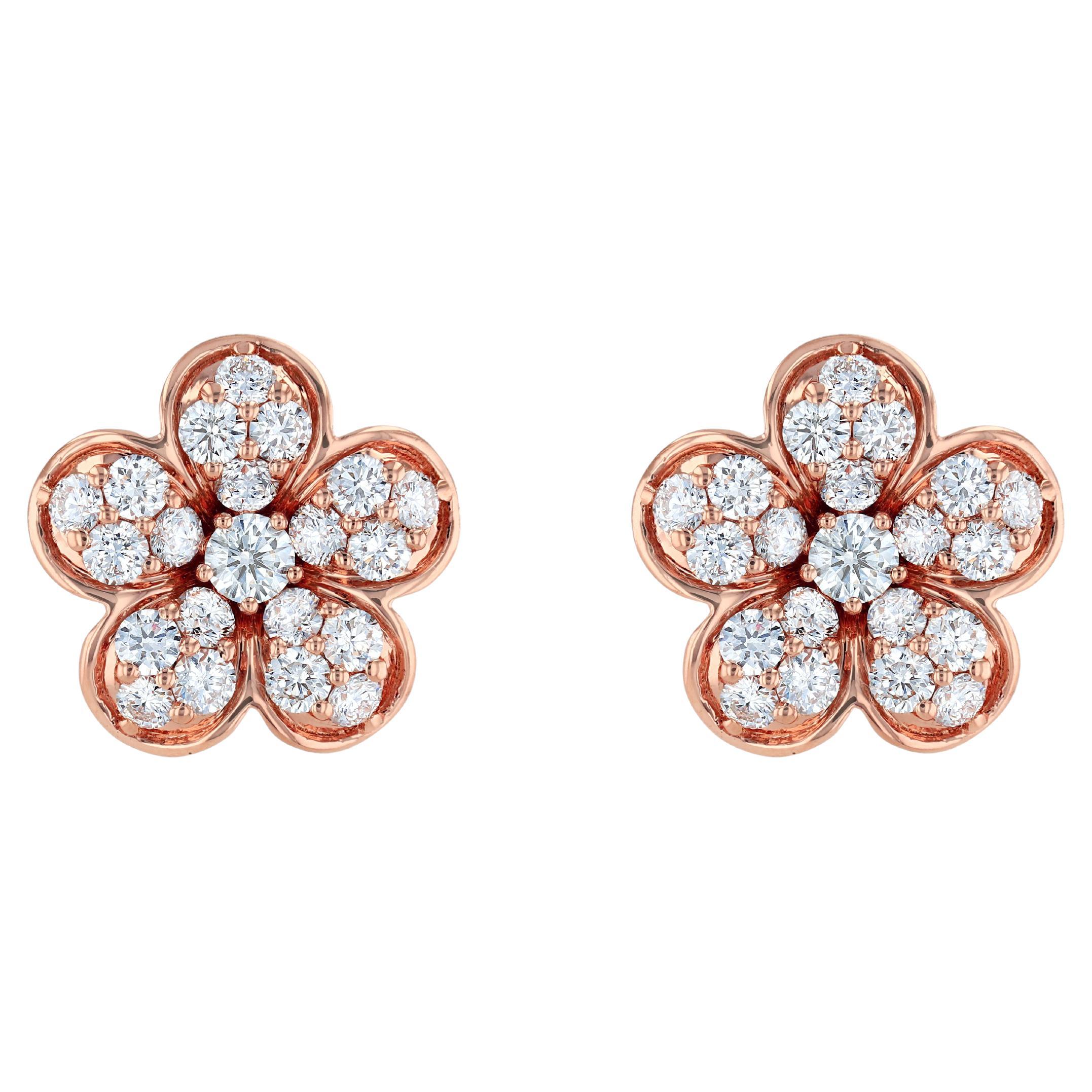 TOKTAM 18k Rose Gold Romantic Rose Diamond Big Stud Earrings For Sale