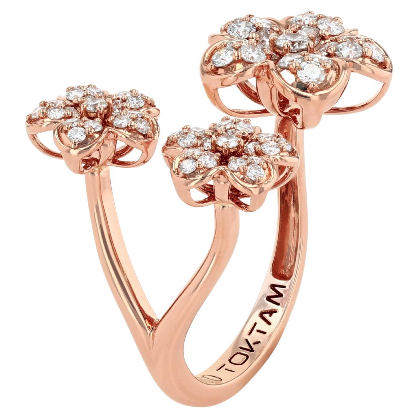 For Sale:  TOKTAM 18k Rose Gold Romantic Diamond Open Shank Rose Ring