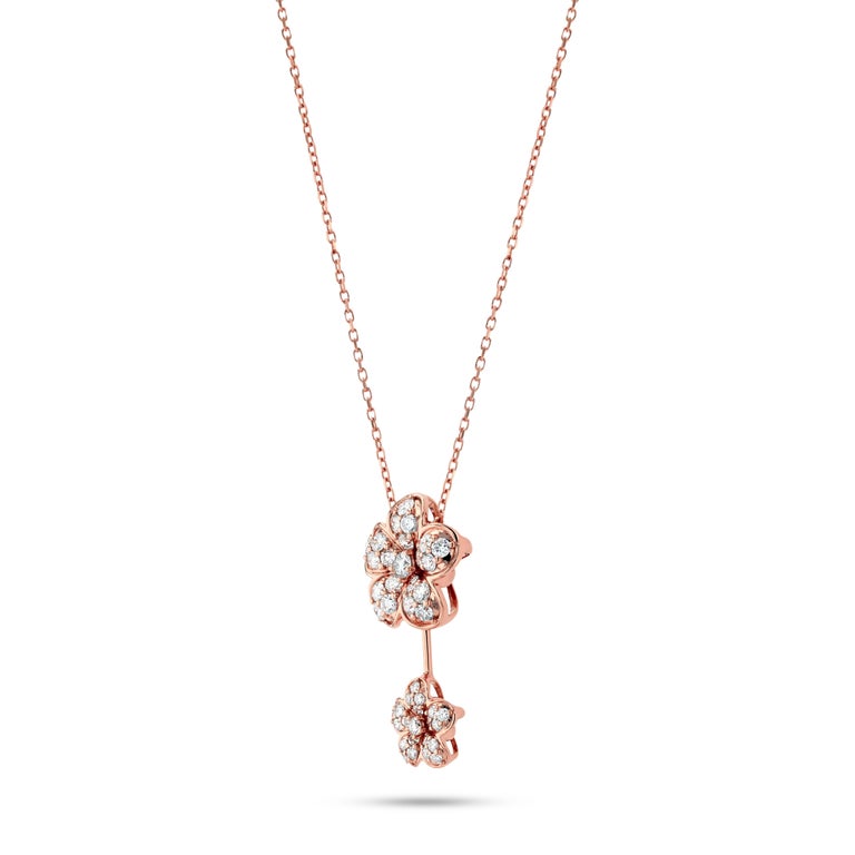 TOKTAM 18k Rose Gold Romantic Rose Diamond Pendant Necklace Adjustable ...