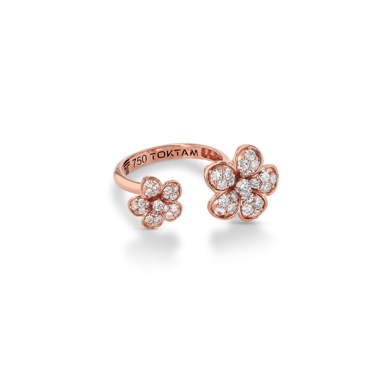 U Shape Roses Customizable TOKTAM 18k Rose Gold Romantic Diamond U-shaped Rose Ring ...