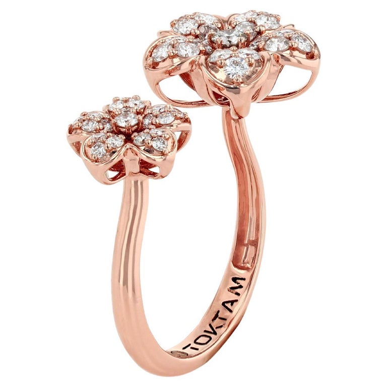 U Shape Roses Customizable TOKTAM 18k Rose Gold Romantic Diamond U-shaped Rose Ring ...