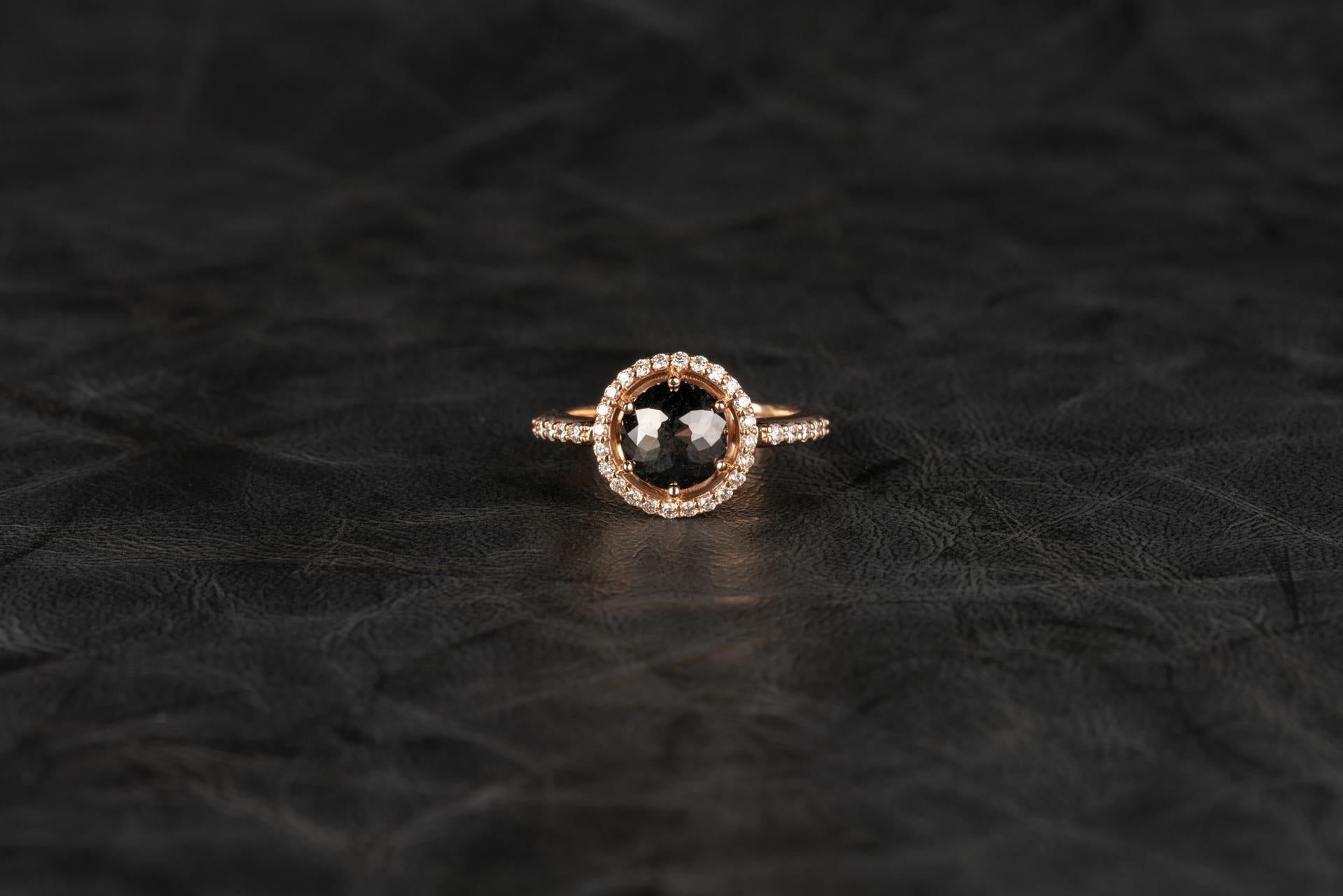 rose cut black diamond engagement ring