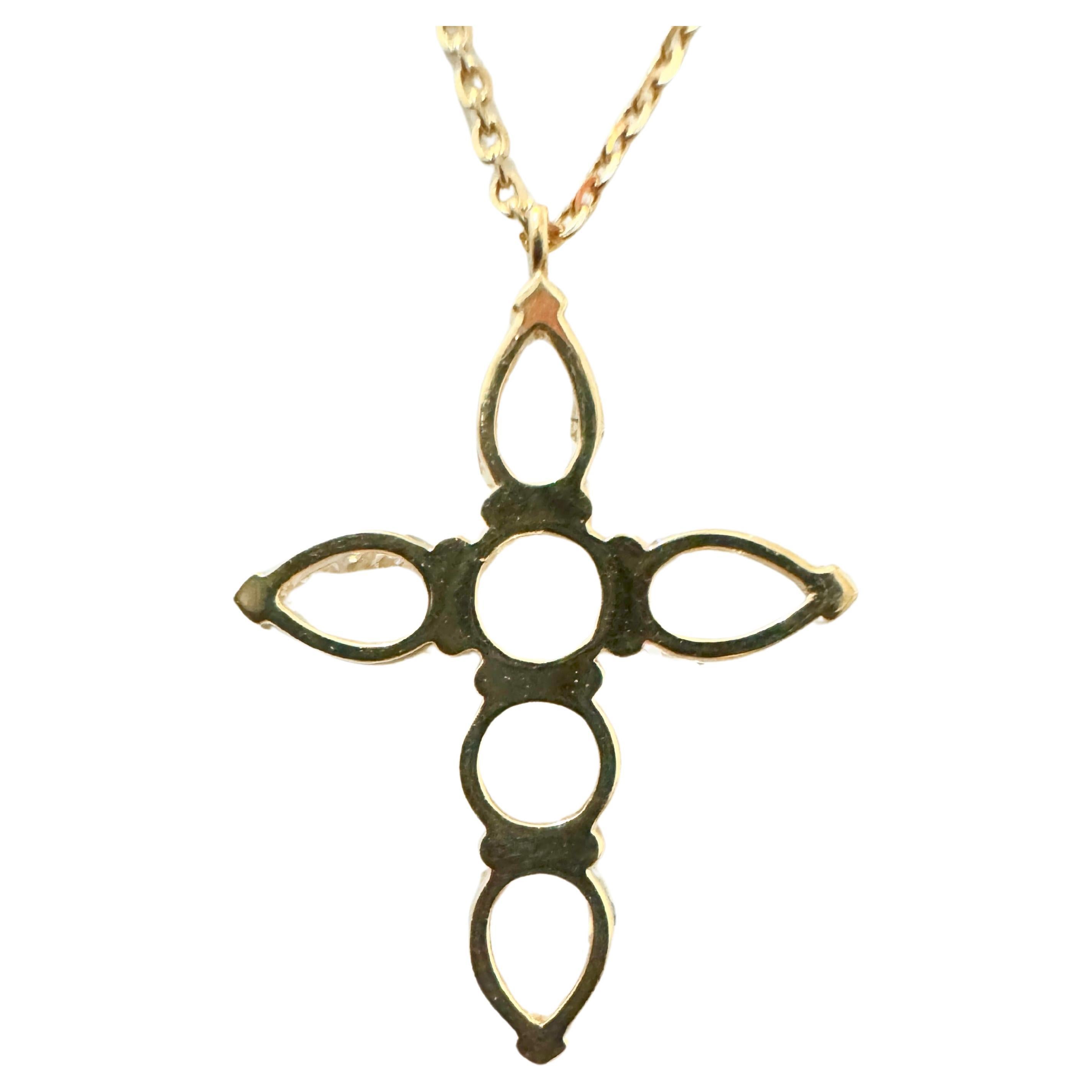Contemporary 18k Rose Gold Rose Cut Diamond Cross Pendant Necklace