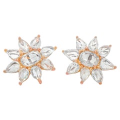 18k Rose Gold Rose Cut Diamond Flower Stud Earrings