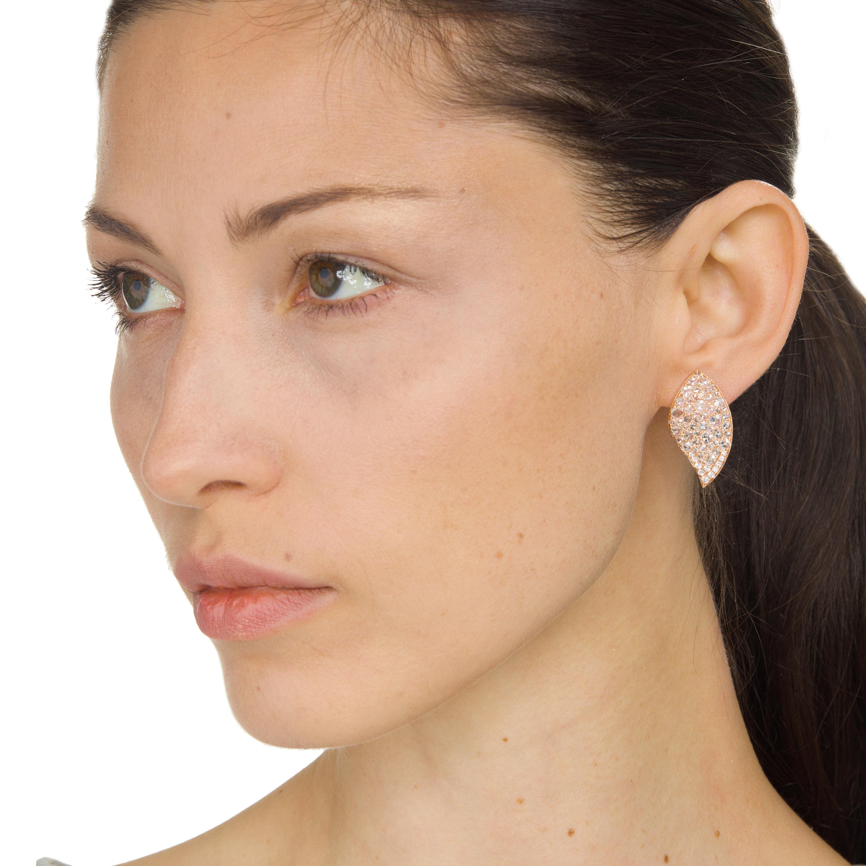 Modern 18 Karat Rose Gold Rose Gold Rose Diamond Stud Earrings