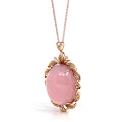 18 Karat Roségold Halskette mit Royal Rose Quarz-Anhänger mit Diamanten