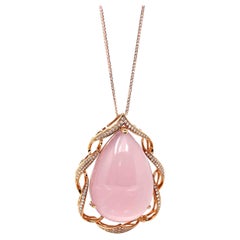 18k Rose Gold Royal Rose Quartz Pendant Necklace with Diamonds